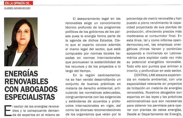 , Artículo de nuestra Socia Claribel Medina sobre energías renovables en la revista Hablemos Claro